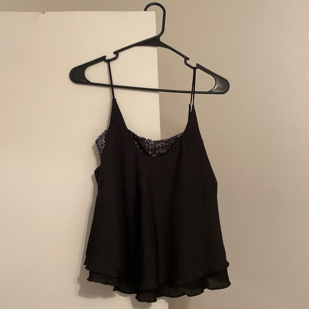 Intimately free people black spaghetti strap sparkly top